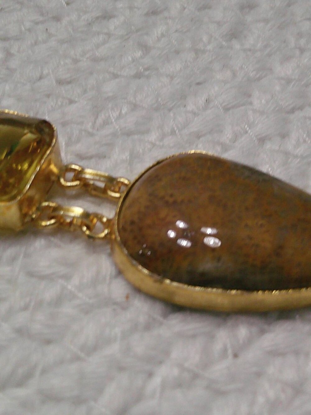 Gorgeous FOSSIL CORAL & CITRINE Handmade Gold Plated Pendant/Chain #993E